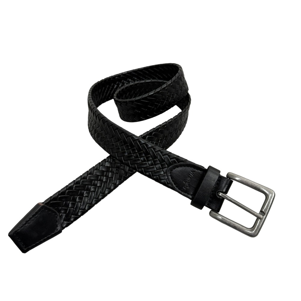 Wrangler Belt Mens 34 Black Braided Bonded Leather Cowboy Adjustable Silver